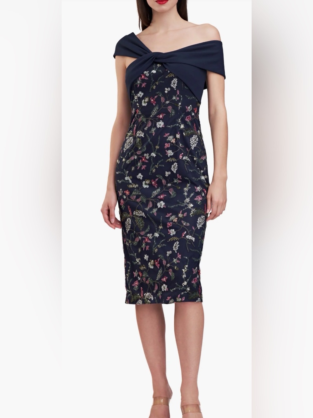 JS Collections Navy Floral Off-Shoulder Pencil Skirt